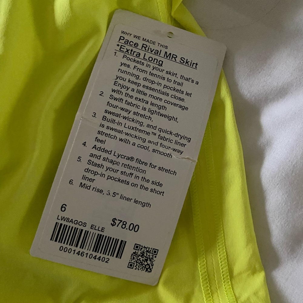 Lululemon Pace Rival MR tennis Skirt in Bright Yellow